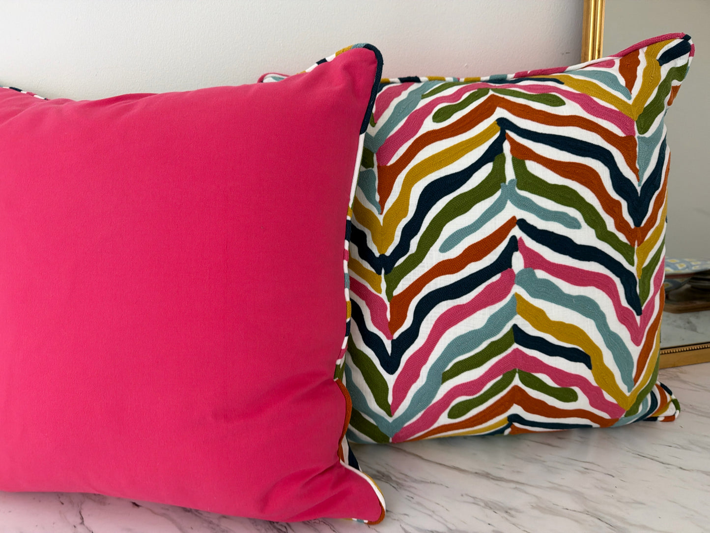 Custom/New PAIR 22" Multi Color Zebra/Pink Back Pillows-PB Down Inserts