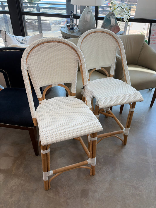 PAIR Serena Lily White Riviera Rattan Counter Stool 18w"x24"Dx26"H