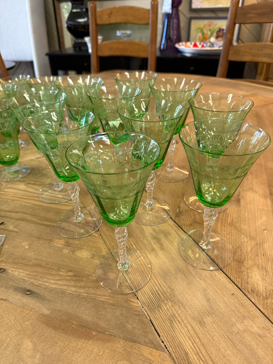 SET of 10 Fostoria Spartan Green Wine Glasses