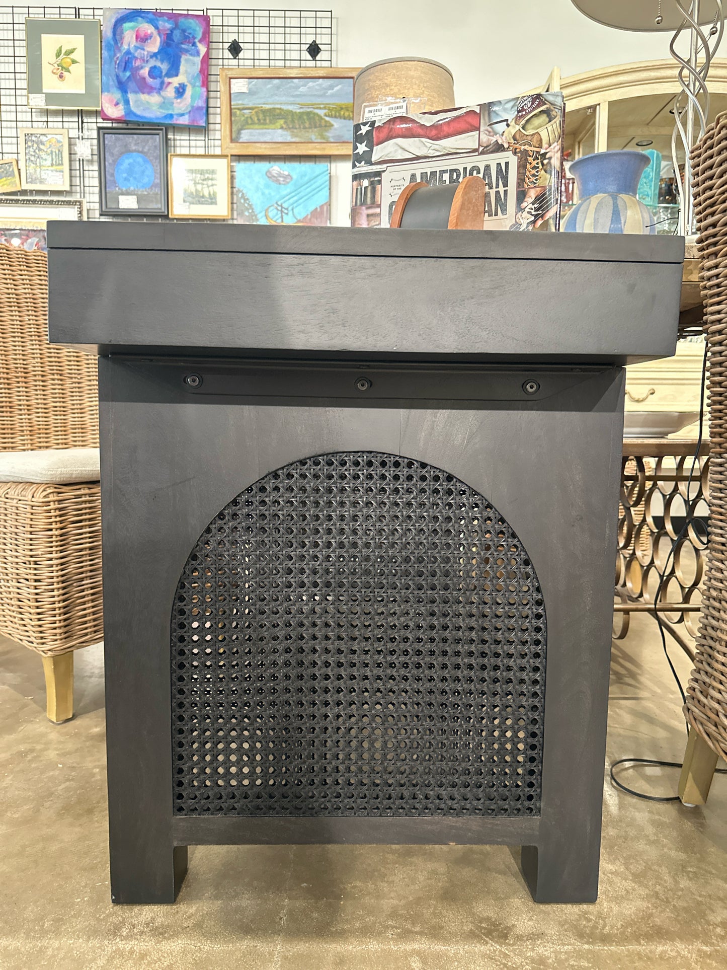 "Tilda" Black Desk 2 Drawers Cane Sides-NEW