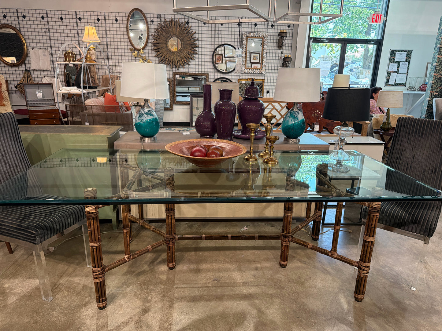 Maguire Bamboo Glass Top Dining Table 96 x 42