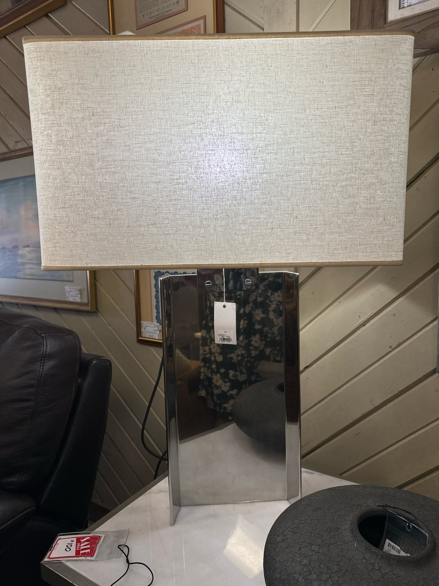 Restoration Hardware Chrome Beam Table Lamp w/ Rectangular Shade