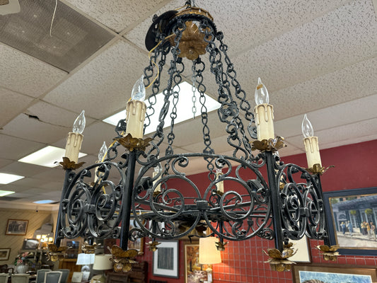 Spanish Rustic Modern Black & Gold 8-Light Chandelier