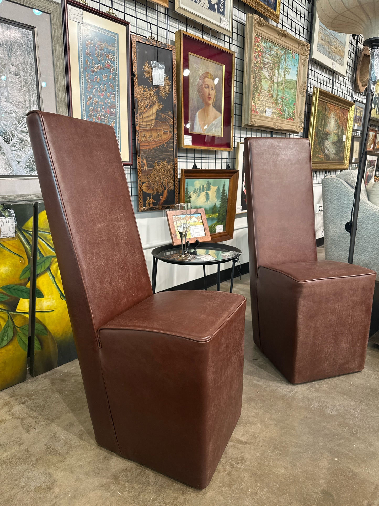 PAIR of Graz "Old England" Brown Leather Dining Chairs by Baxter-NEW