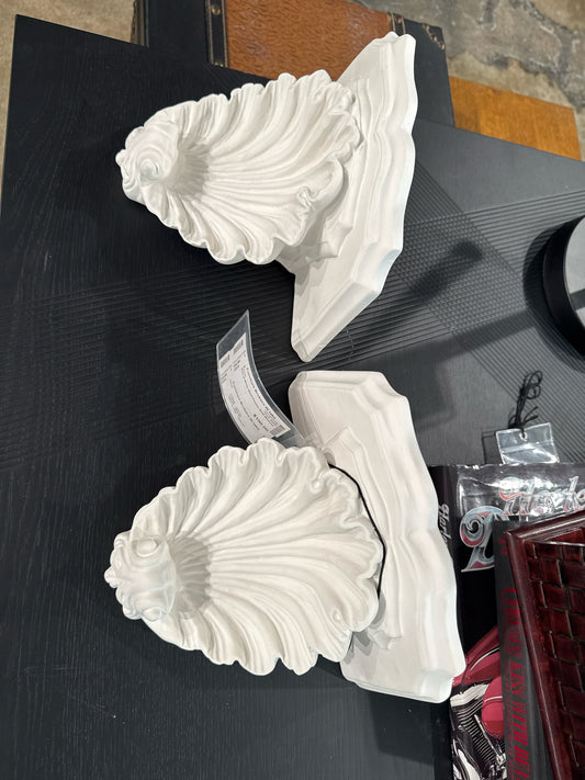 Pair of White Shell Plaster Wall Shelves