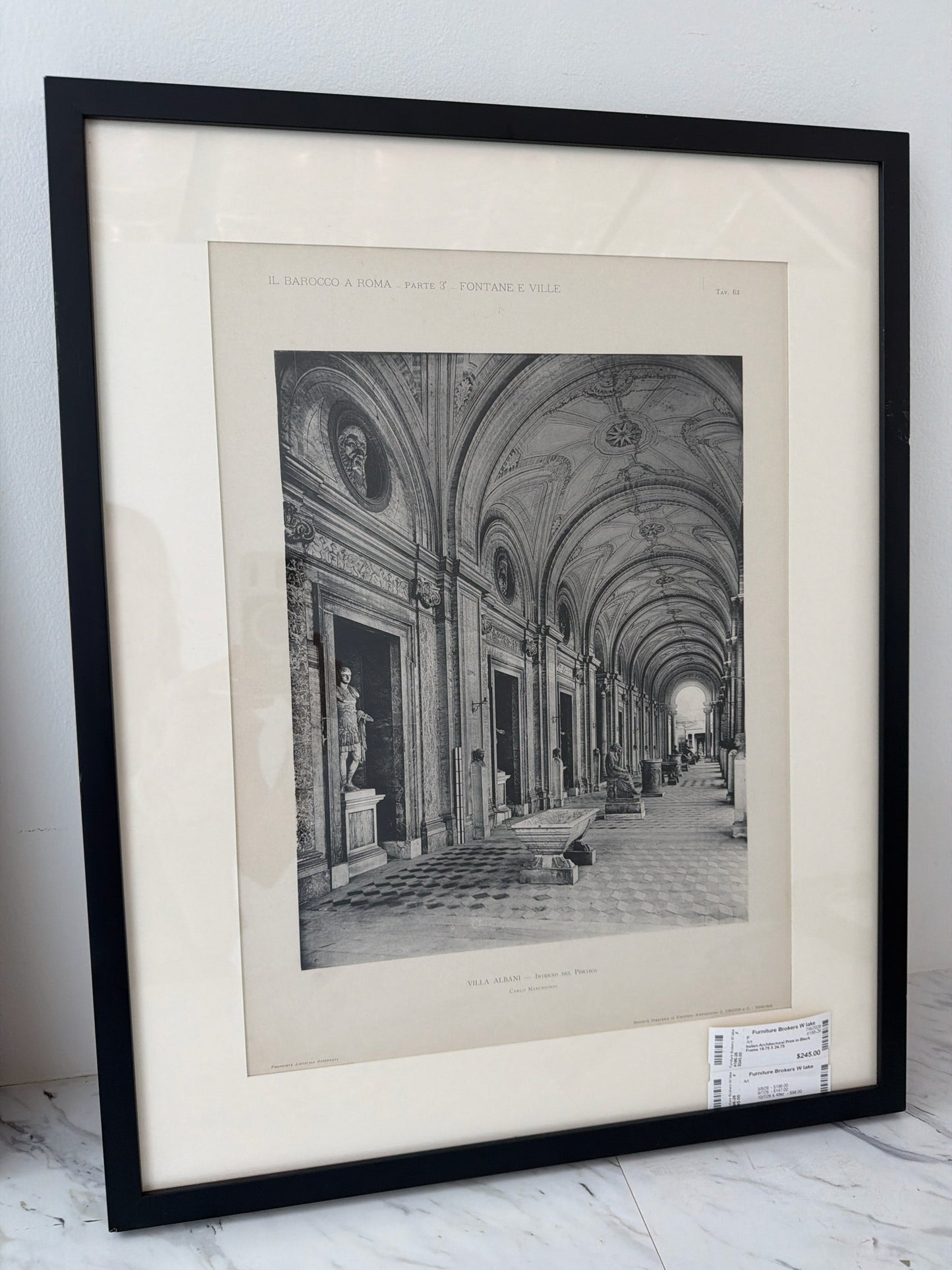 Italian Architectural Print in Black Frame 19.75 X 24.75