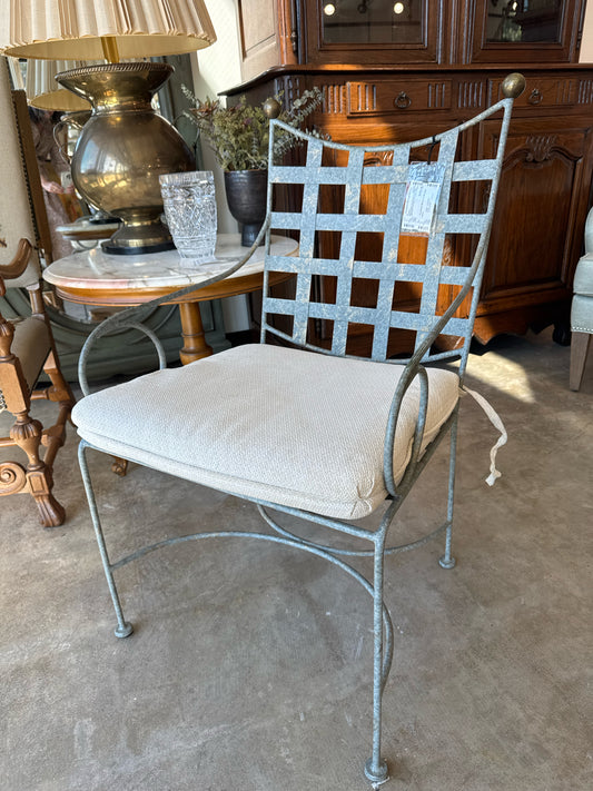 Mario Papperzini Vertigris Iron Chair with Brass Accents and Cream Cushion