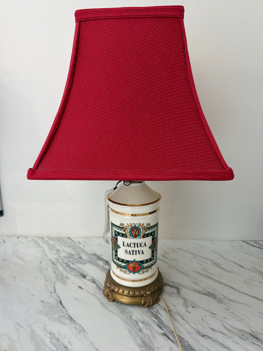 Vintage Apothecary "Lettuce" Lamp w/ Red Shade