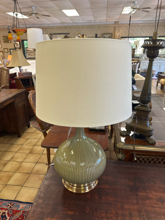 Currey & Co. Lamp Celadon Hourglass w/ Gold Base & Cream Shade