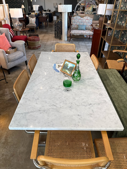 William Sonoma Parisian 72" White Marble Dining Table on Chrome Base