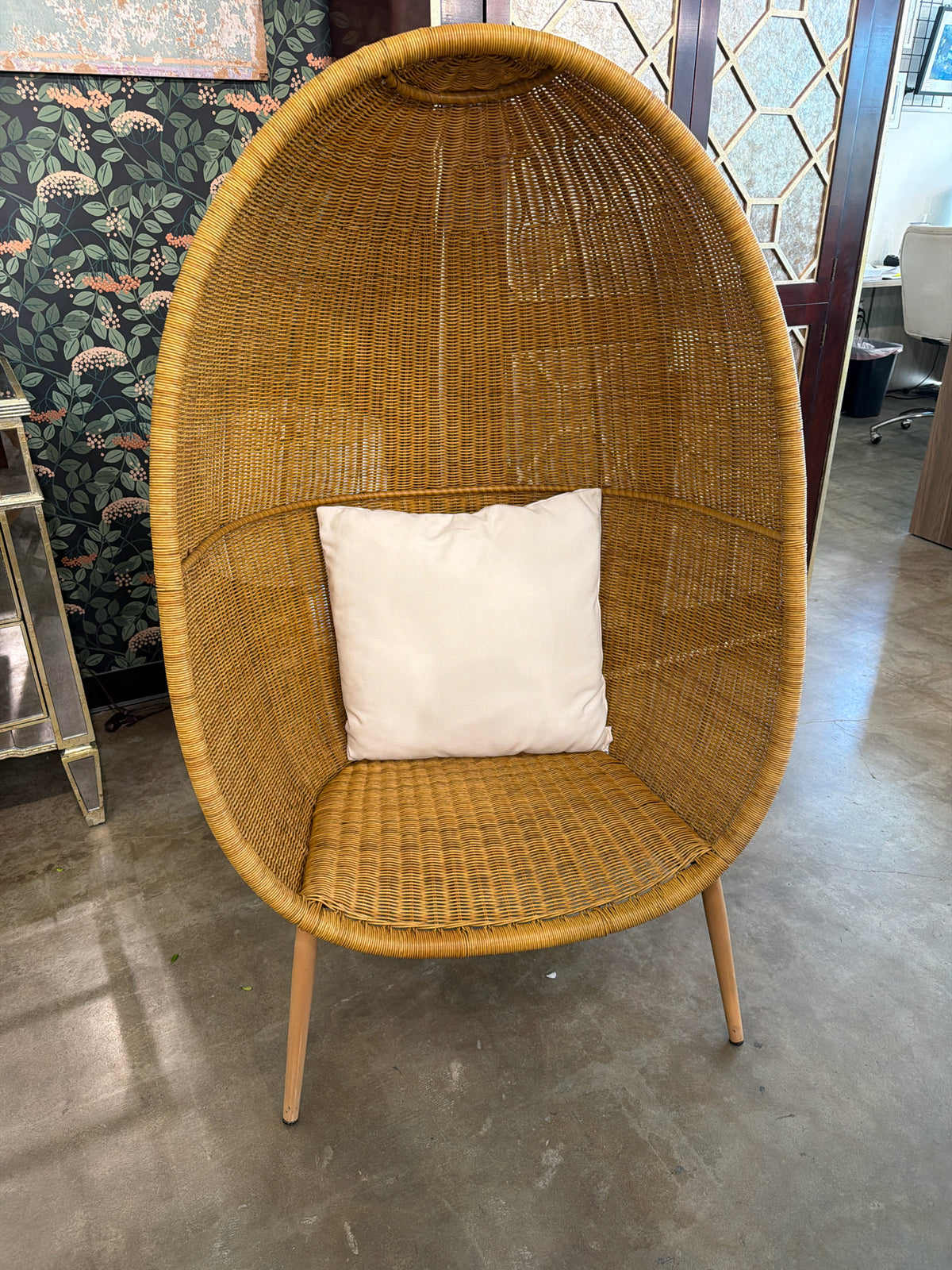 Pottery Barn Kids Egg Rattan Chair w/ Pillow