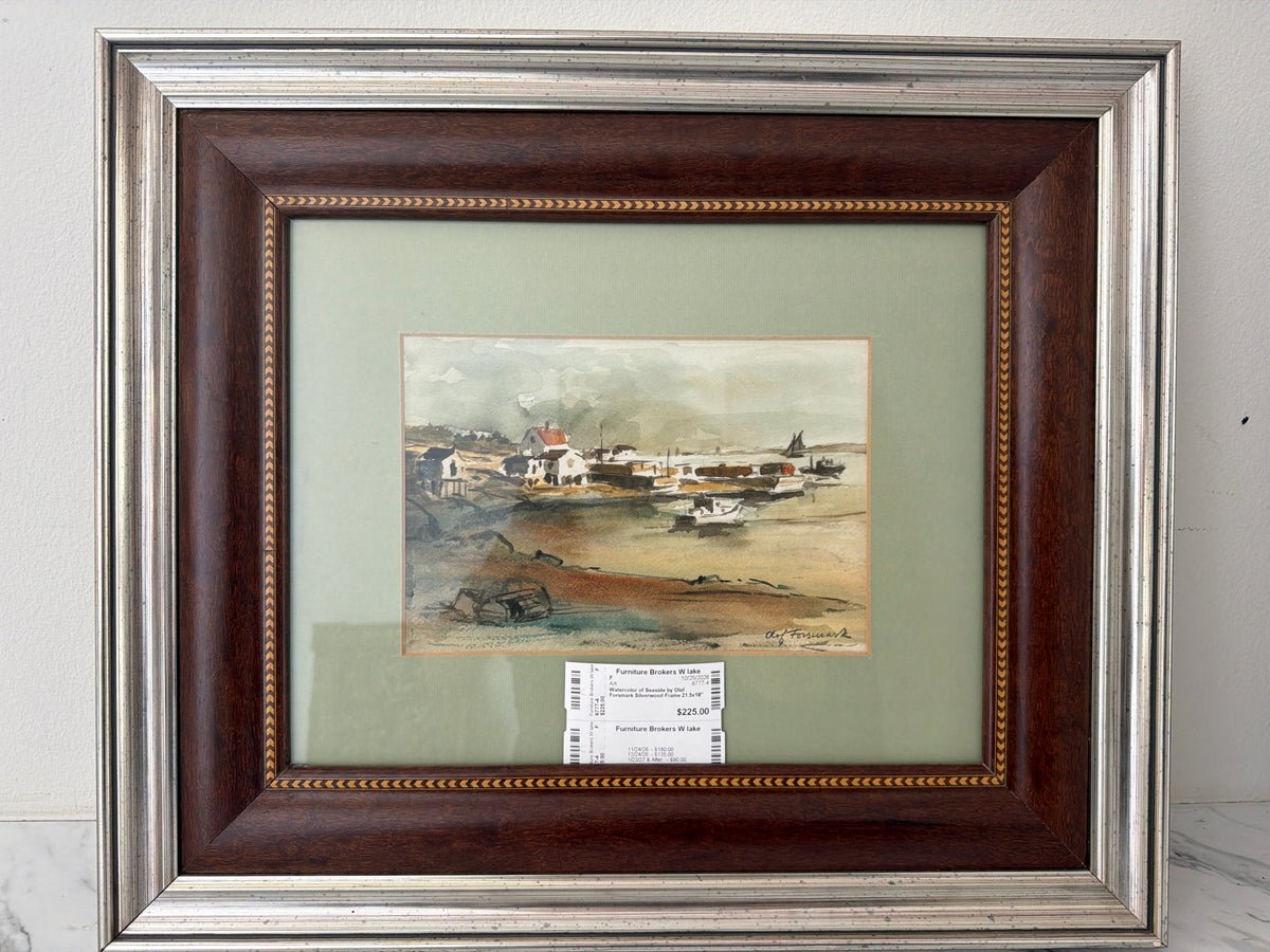 Watercolor of Seaside by Olaf Forsmark Silverwood Frame 21.5x18"