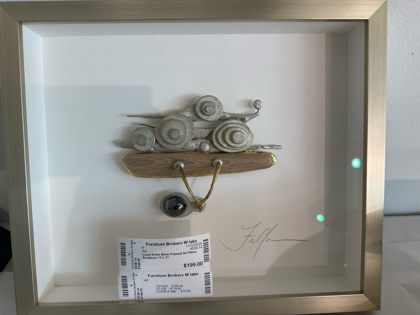 Local Artist Silver Framed Art Piece Sculpture 13 x 11