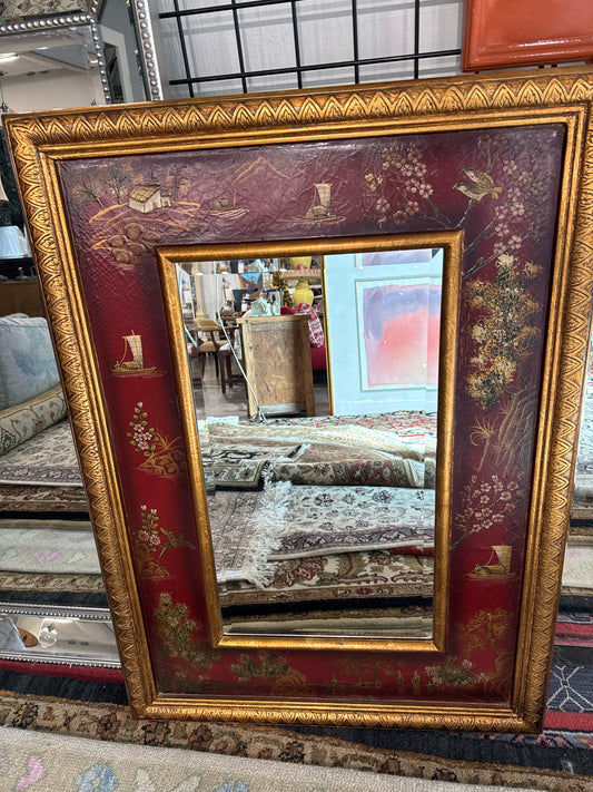 Oriental Accents Red Chinoserie Hand Painted Mirror, 29"x40"
