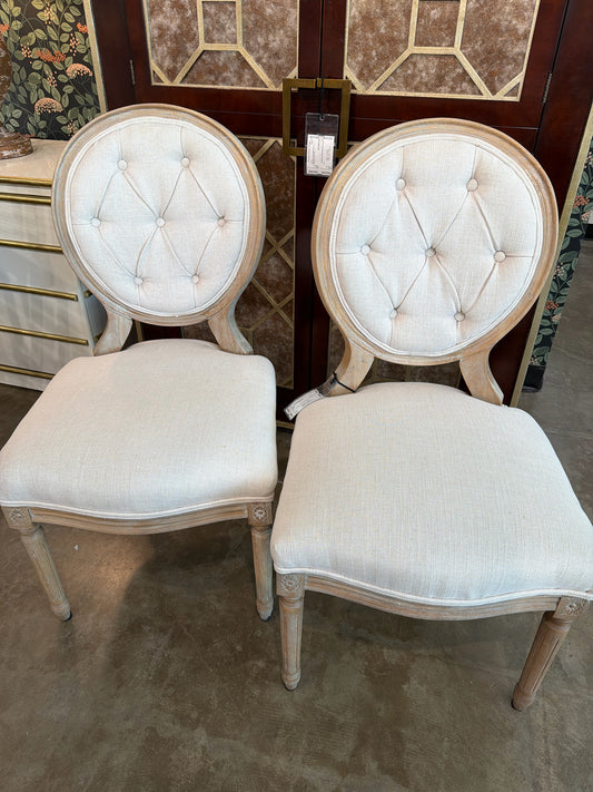 PAIR Four Hands French Armless Chairs Button Back