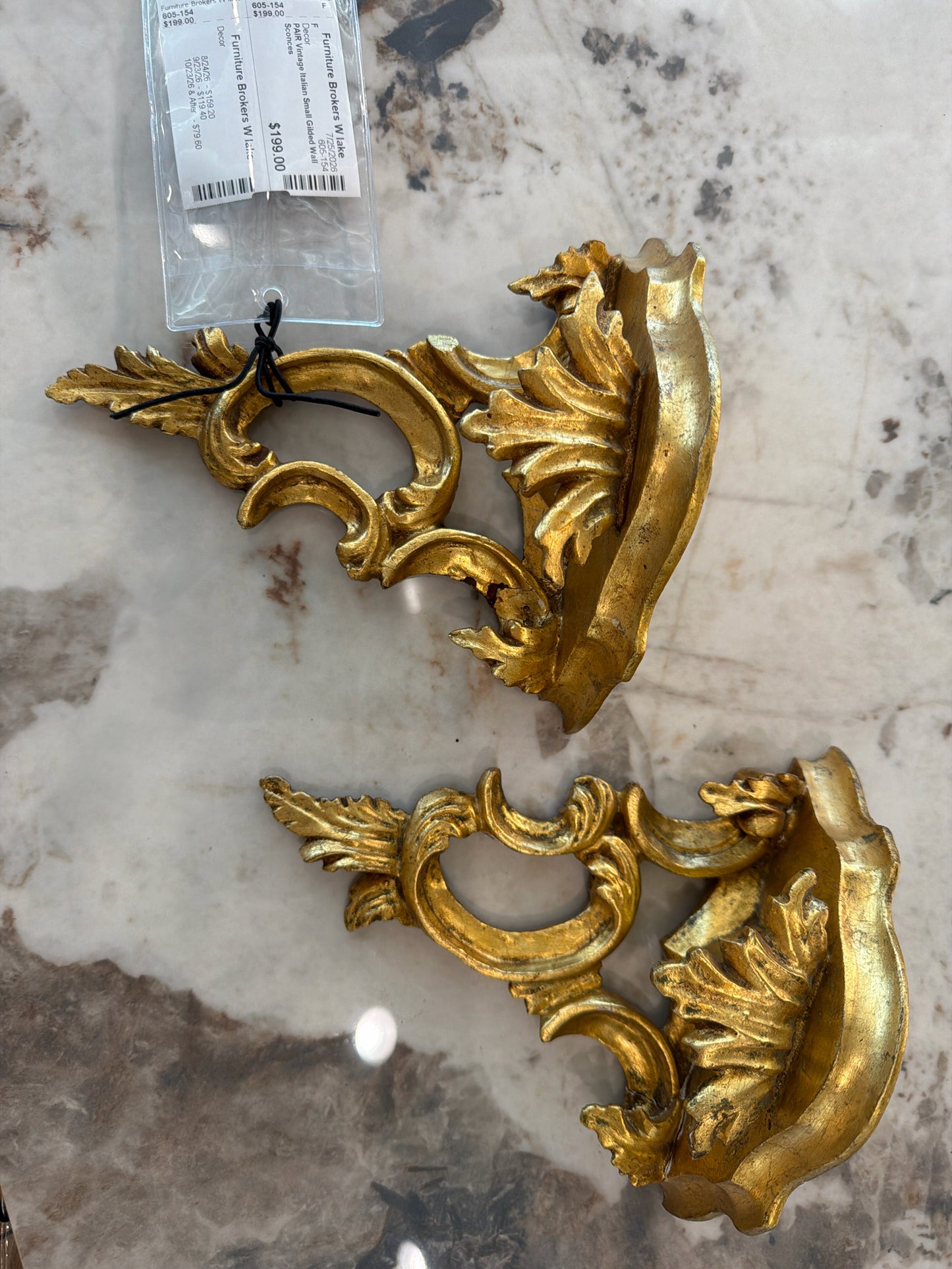 PAIR Vintage Italian Small Gilded Wall Sconces