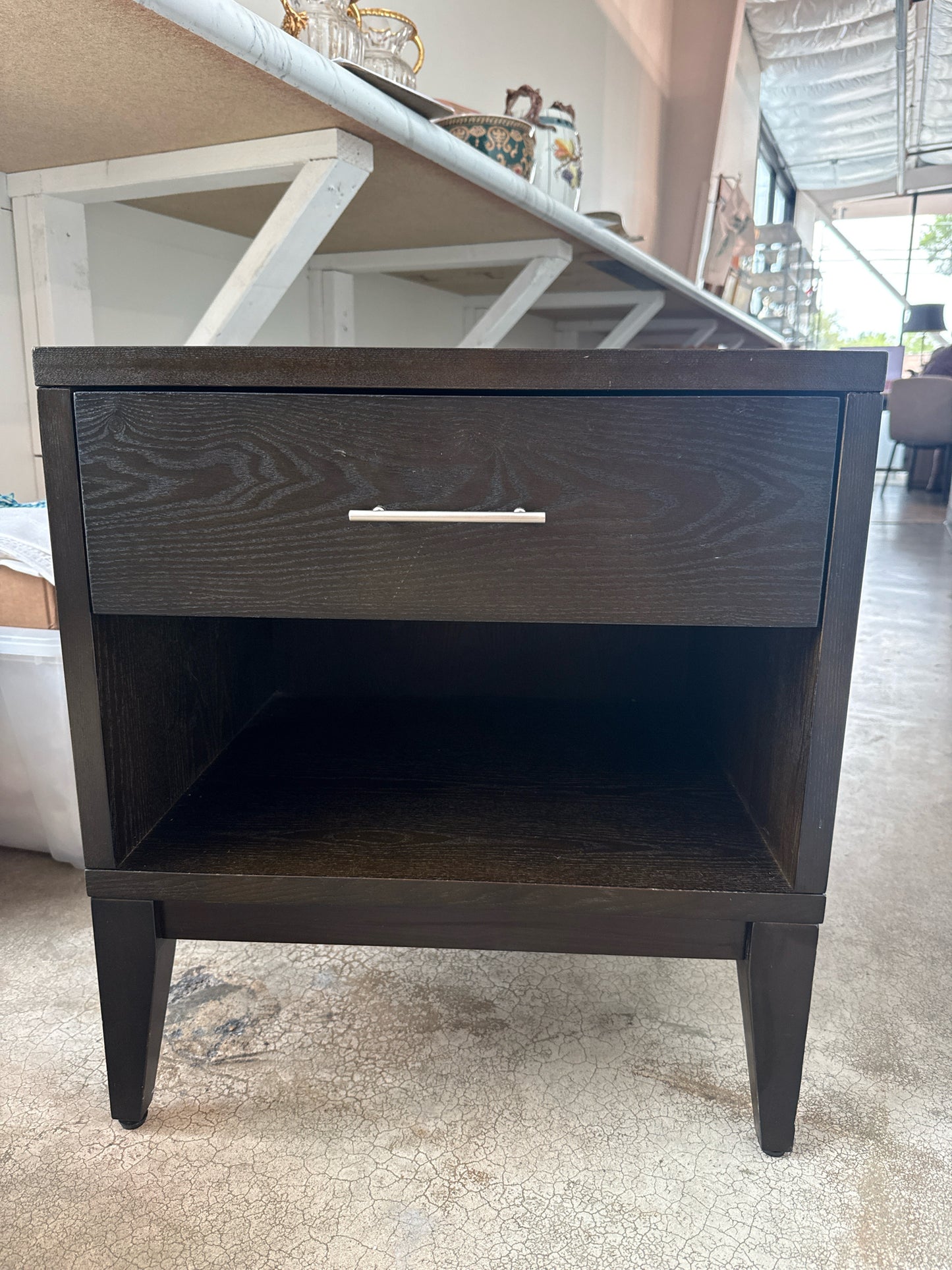 West Elm Narrow Leg Dark Wood Nightstand w/One Drawer