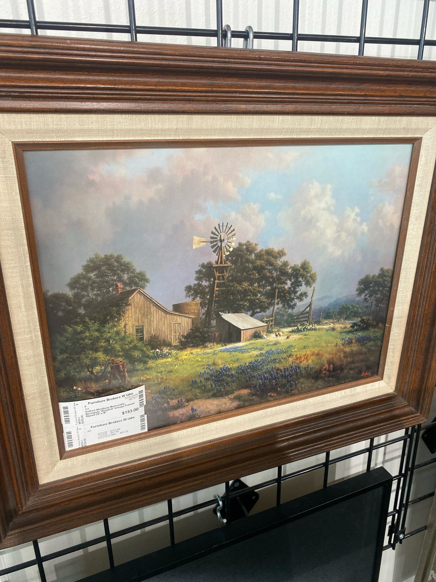 Dalhart Windberg Memorable Springtide 'Windmill' Vintage Framed Signed 22"x18"