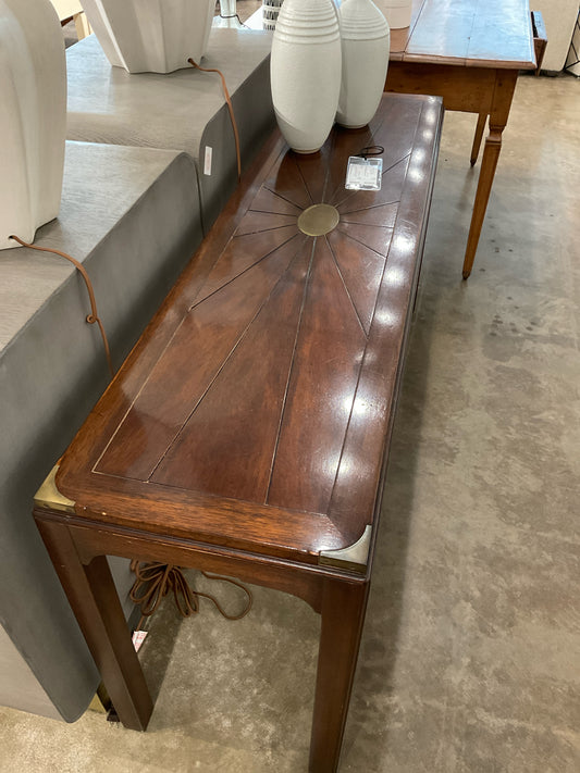 Drexel Wood Console w/ Brass Inlay (57" L x 15" W x 27" H)