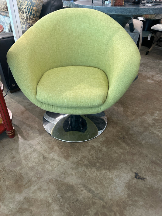 Lime Green Modern Curved Chair with Chrome Pedestal Base
