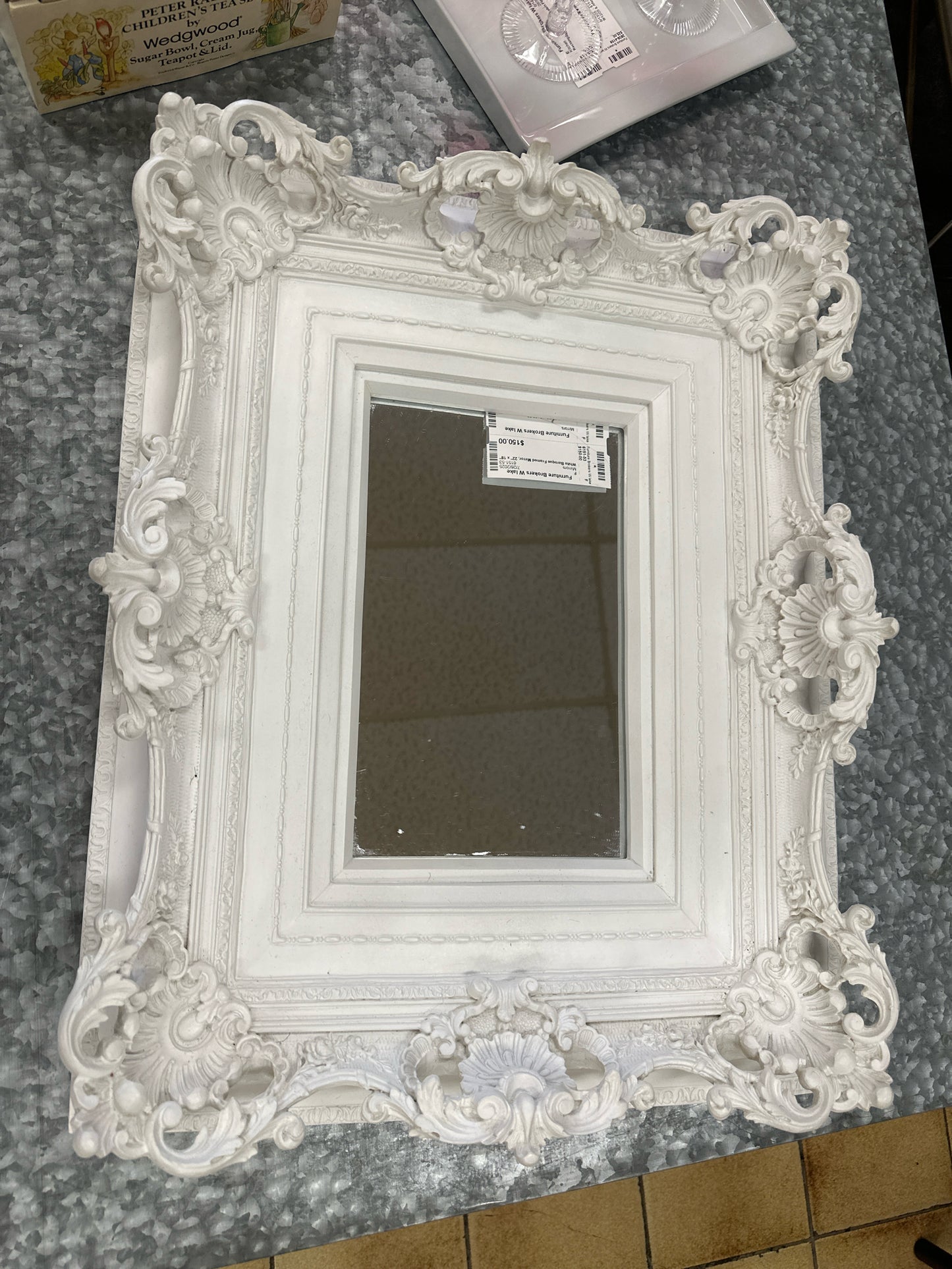 White Baroque Framed Mirror, 22" x 18"