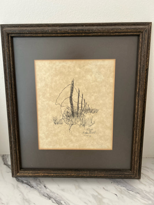 Framed Barb Wire Fence by TX Artist Boutwell Signed