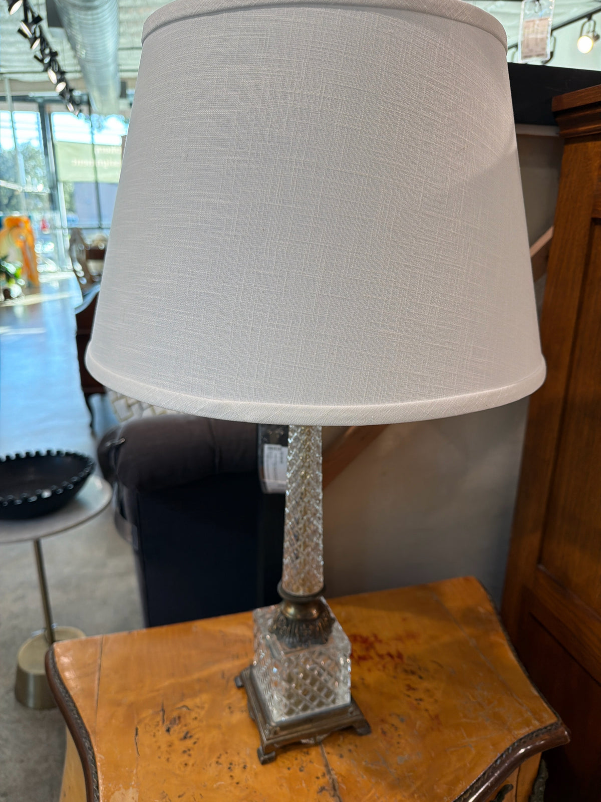 Antique Crystal Glass/Brass Lamp w/ NEW Stiffel Shade