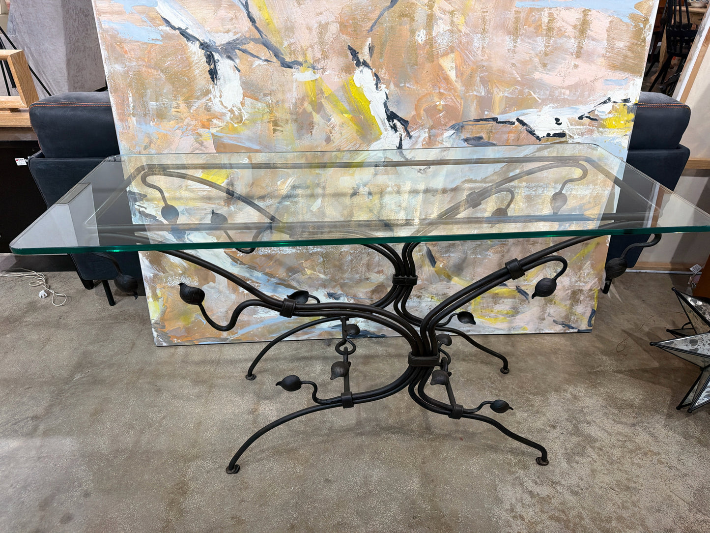 Hand Forged Wrought Iron/Glass Top Console 50w X 20d X 28h