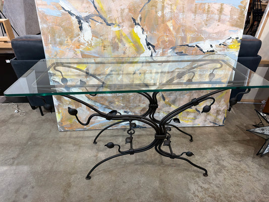 Hand Forged Wrought Iron/Glass Top Console 50w X 20d X 28h