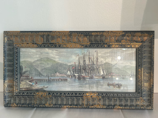 Signed RPL (designation of art student) Print in Black Gold Frame 21.5 x 11