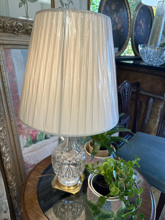 Waterford Cut Crystal Lamp with New White Pleated Shade