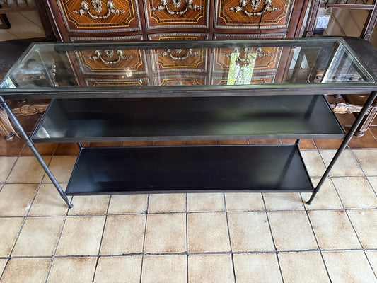 Iron 3 Tier Console Table with Glass Top