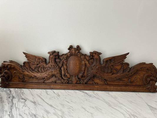Antique Architectural Pediment Carved Wood Dragon/Crest 54 x 15