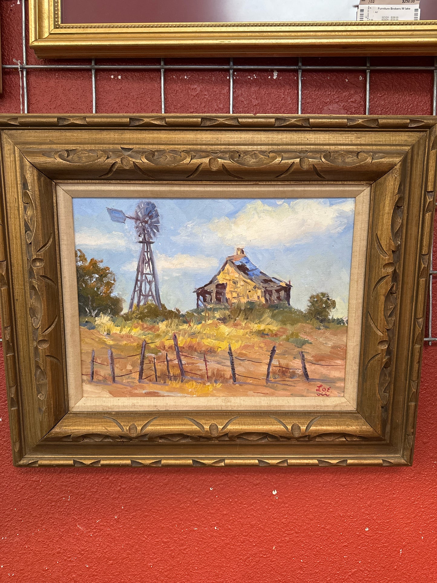 Original Oil "Mill on the Hill" by Texas artist (signed front and back, 24"x20")