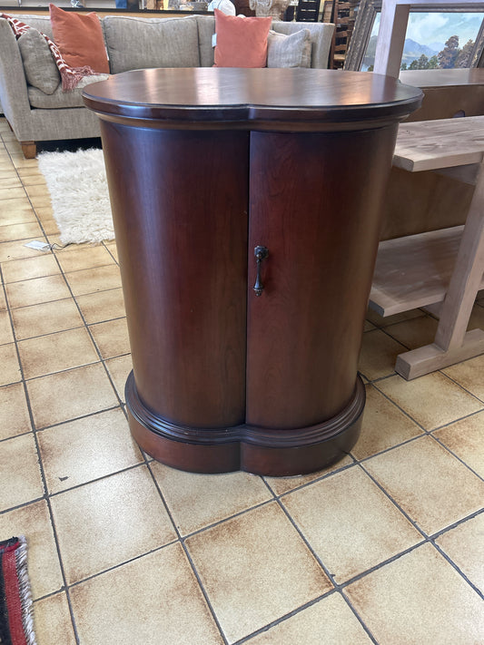 Wood Side Table With Clover Shaped Top, 1 Door With Inside Shelf 21" W X 28" T