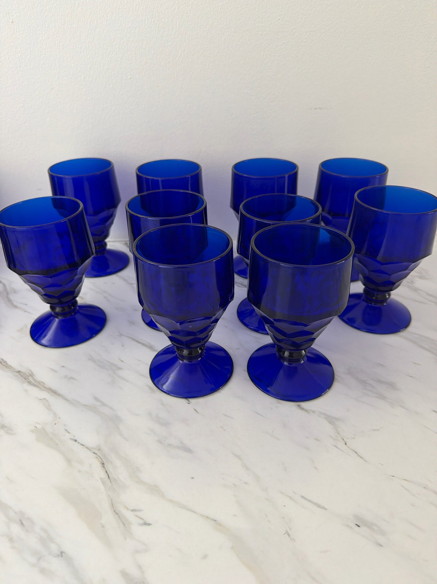 SET of 10 Vintage Viking Glasses Georgian Cobalt Blue