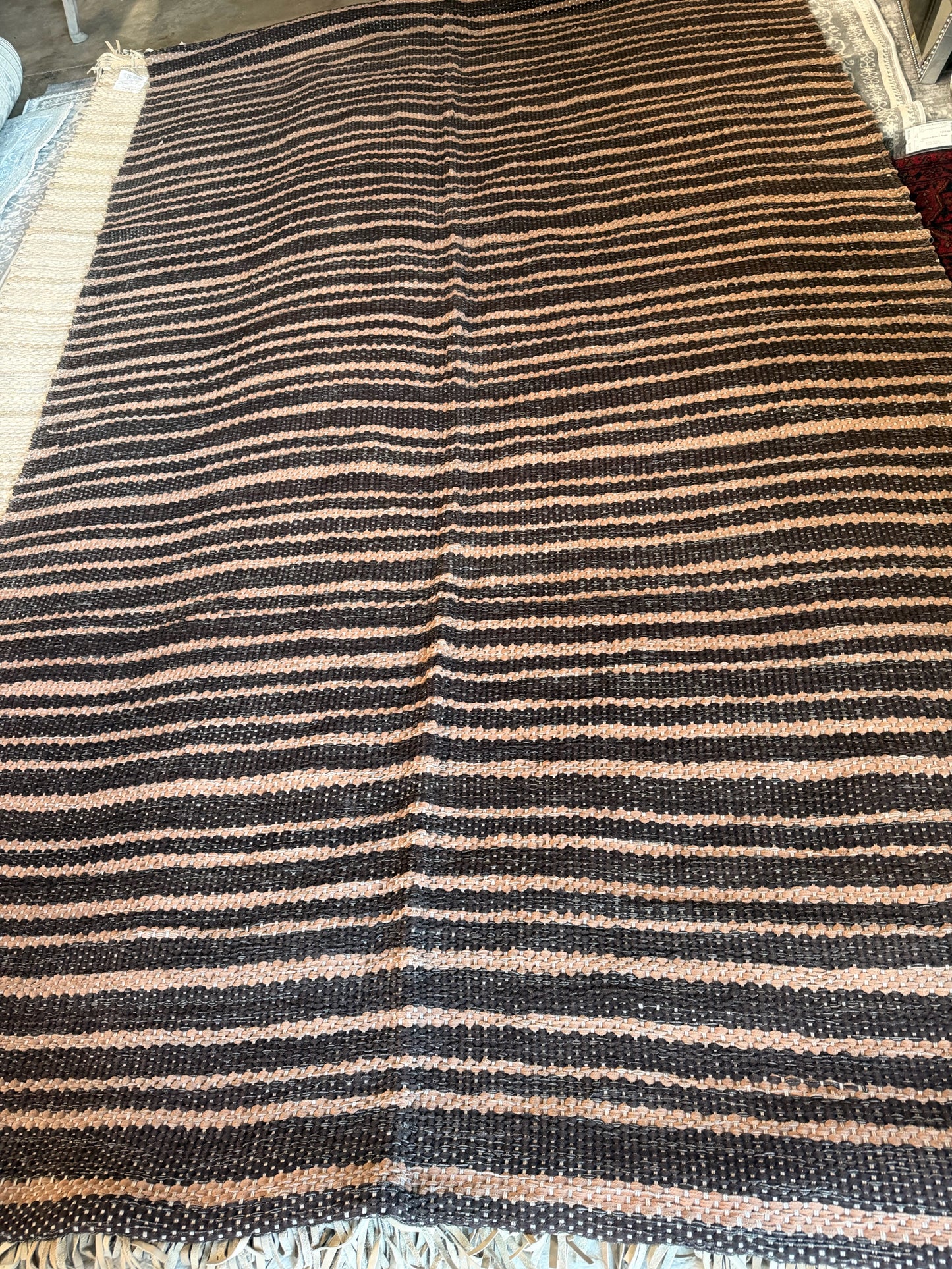 NEW Genuine Leather Hand Braided Brown Stripe Rug 6 x 9