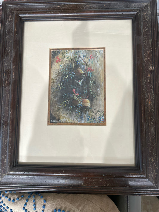 Original Watercolor Hummingbird w/ Lantern Framed Signed