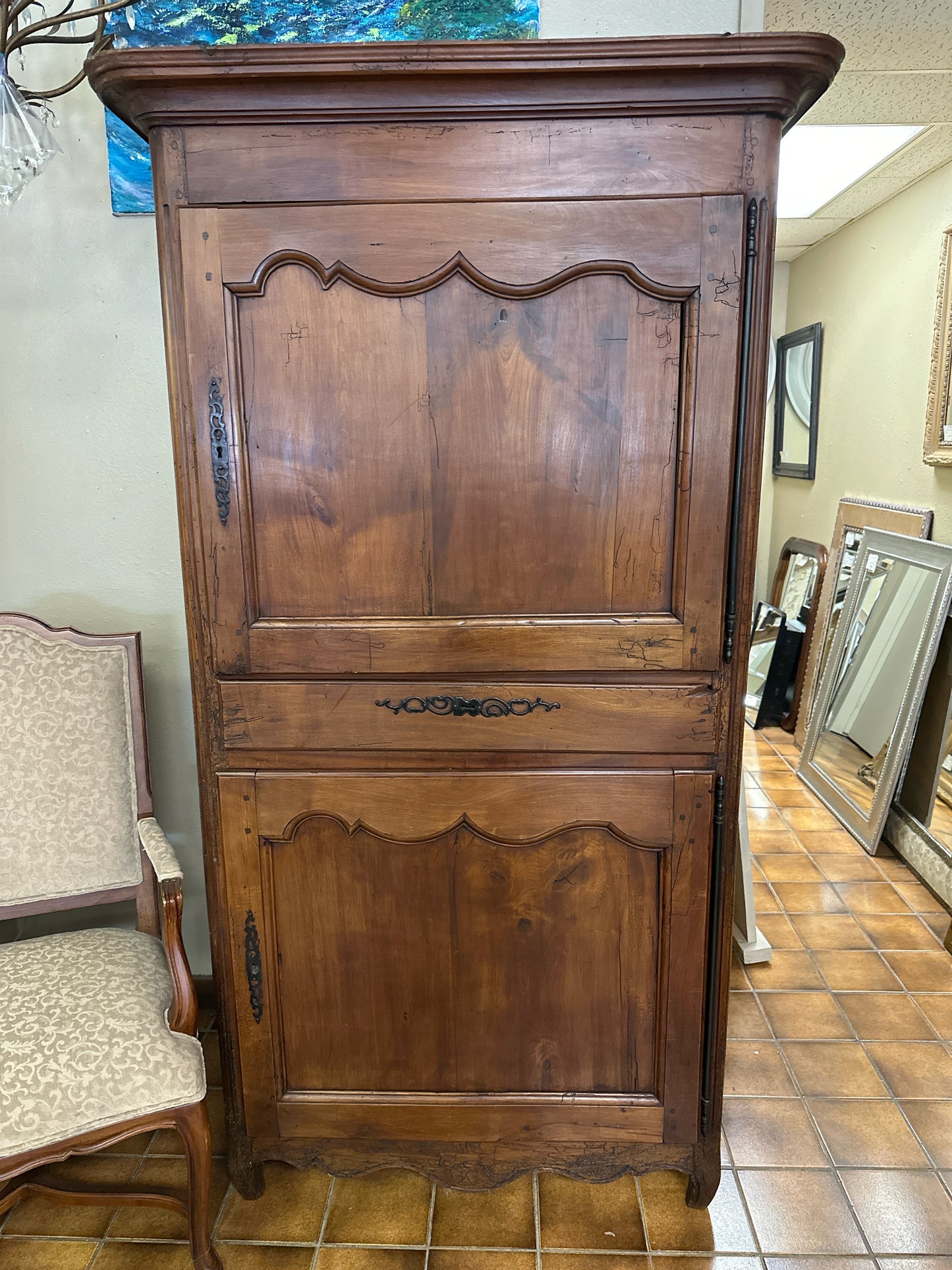 Antique French Dutch Door w/ Drawer & 2 Keys