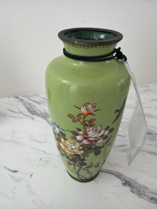 Vintage Japanese Cloisonne Enamel Green Vase