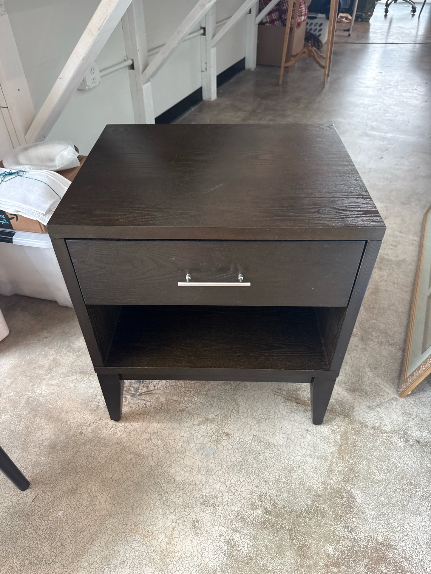 West Elm Narrow Leg Dark Wood Nightstand w/One Drawer