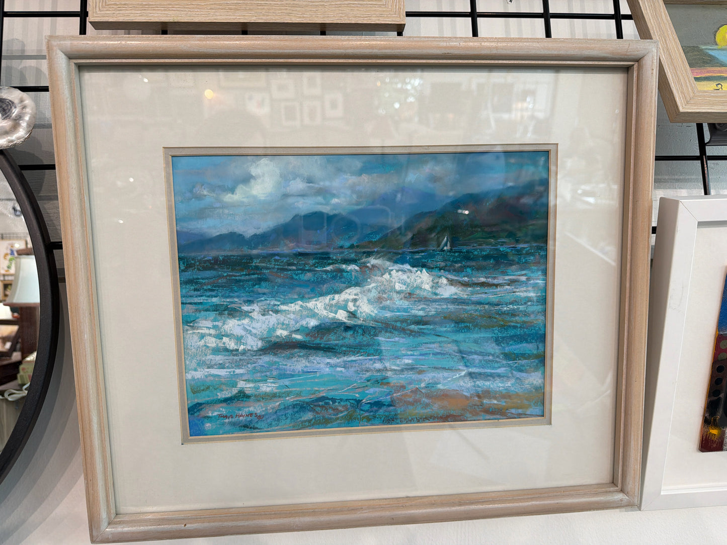 Pastel Seascape by Thais Haines in Wood Frame 17 x 20