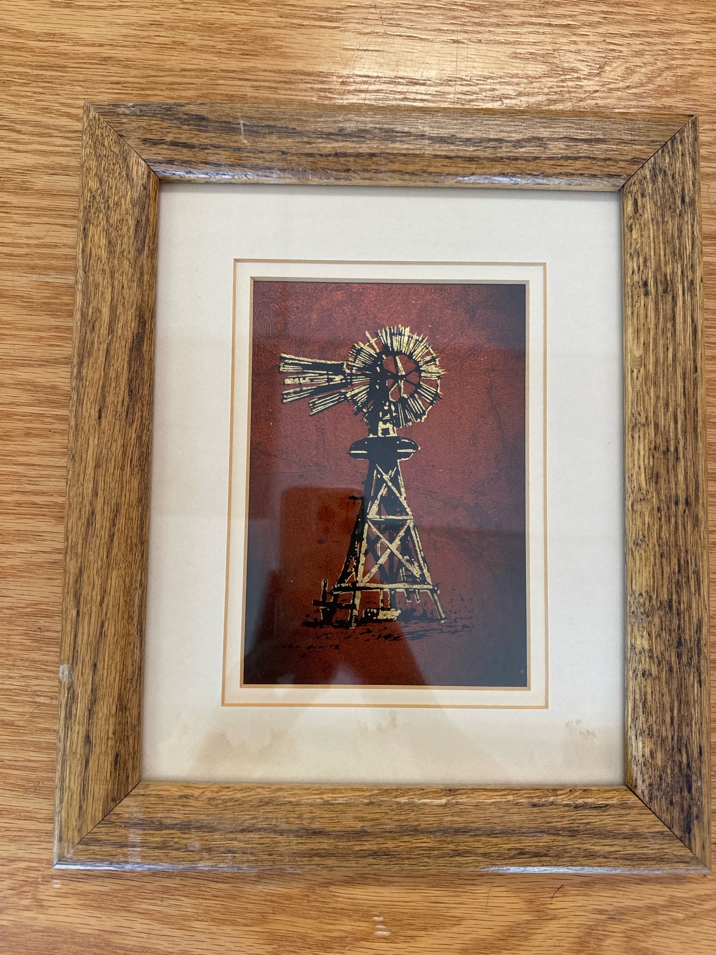 Original Windmill Painting with Gold Leaf & Foil by Brady TX artist Jack White