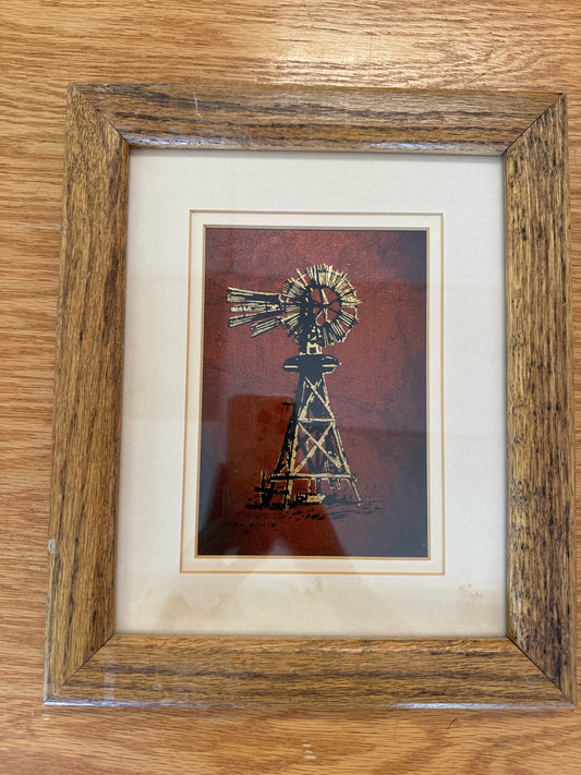 Original Windmill Painting with Gold Leaf & Foil by Brady TX artist Jack White