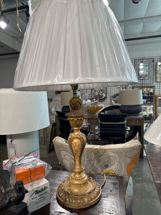 Chelsea House Gold Carved Table Lamp with New Pleated Shade