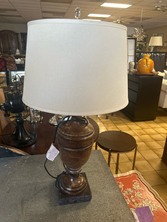 Marble Base Lamp w/Cream Linen Shade w/Crystal Finial