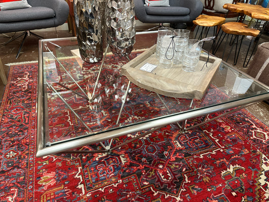 Origami Chrome Contemporary Coffee Table Beveled Glass Top