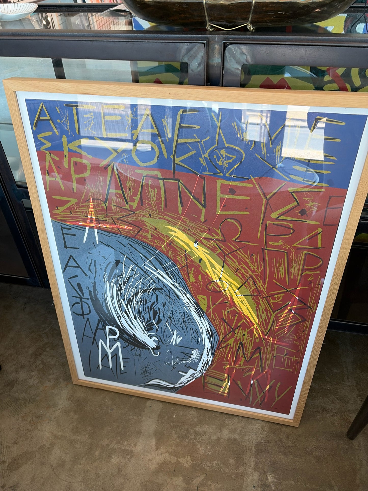 "Olympia" 28"x 36" Letter Art Red/ Blue/ Gold/ Mimmo Paladino