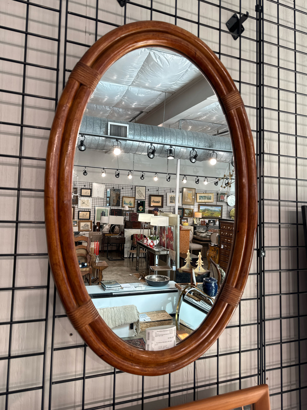 Vintage Oval Double-Bamboo Rimmed Mirror, 24" x 36"