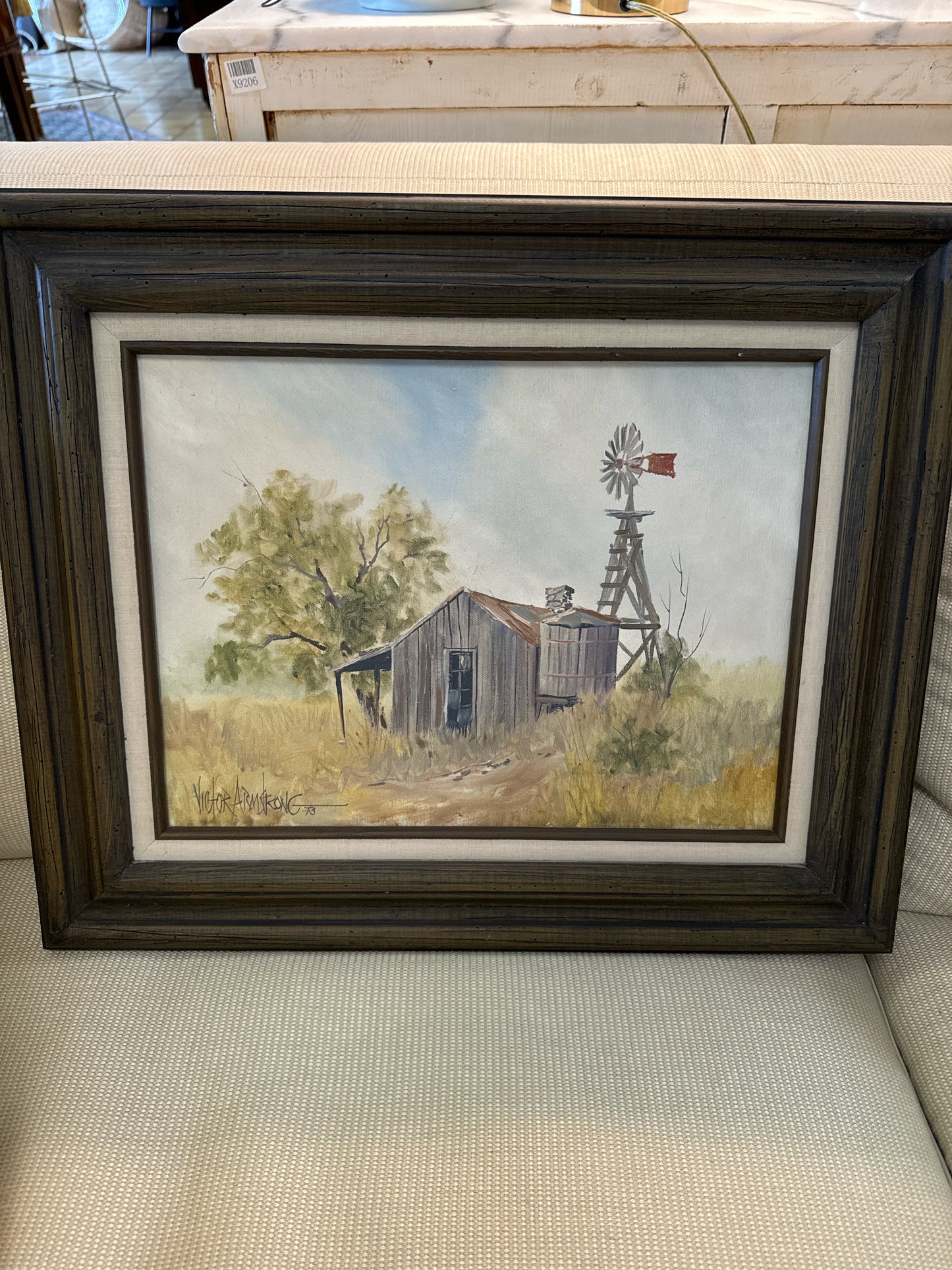 Original Oil Windmill and House by TX artist Victory Armstrong (signed, 22x19")